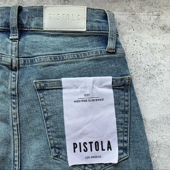 Pistola Izzy High Rise Slim Biker Bermuda Denim Short Size 24 - Picture 10 of 10